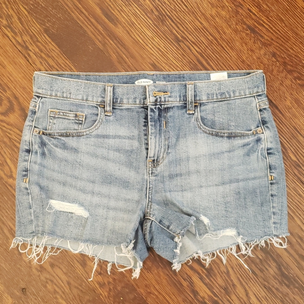 Distressed "boyfriend" jean shorts